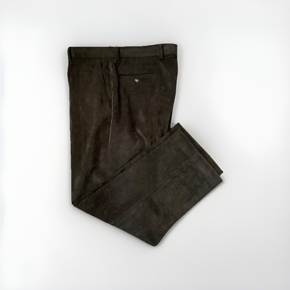 Enro Classic Flat Front dark Brown Green Corduroy Pants size 36 x 30